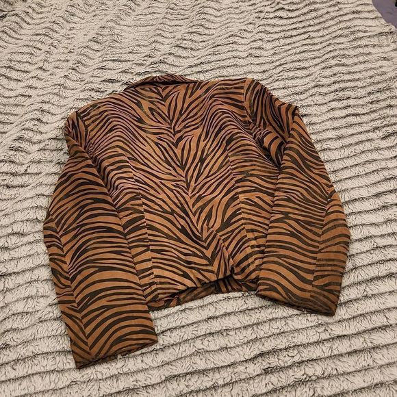 Brown suede IL Gilet zebra print jacket size S. - Picture 9 of 9